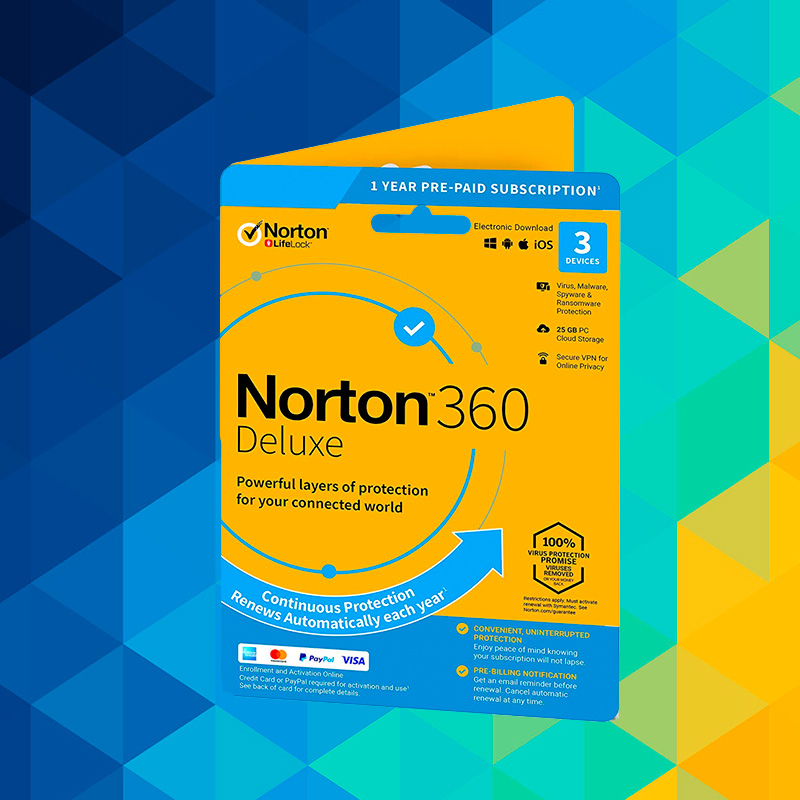 Combo Norton 360 Deluxe 25GB para 3 Dispositivos 12 Meses + Norton